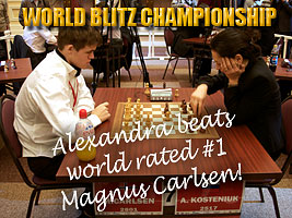 World Chess Champion and Chess Queen Alexandra Kosteniuk beats Magnus Carlsen