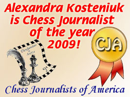World Chess Champion and Chess Queen Alexandra Kosteniuk is the Chess Journalist of the Year 2009